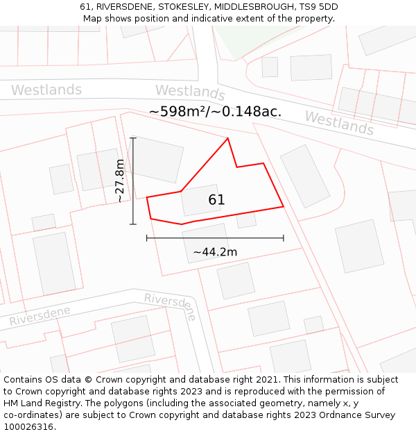 61, RIVERSDENE, STOKESLEY, MIDDLESBROUGH, TS9 5DD: Plot and title map