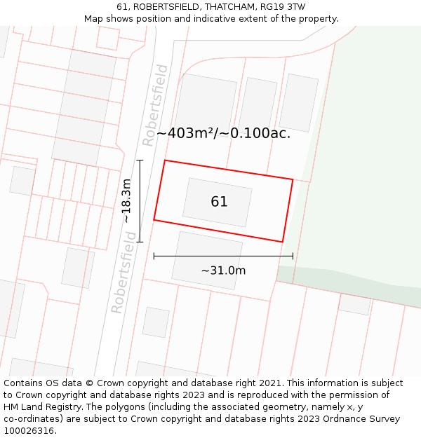61, ROBERTSFIELD, THATCHAM, RG19 3TW: Plot and title map