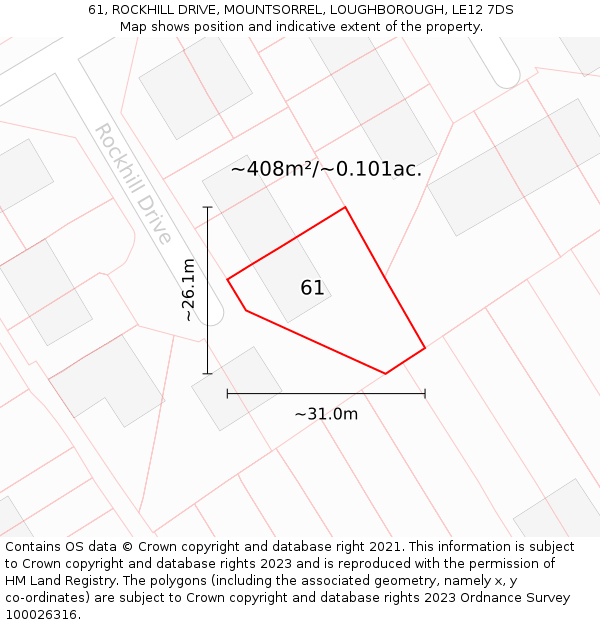 61, ROCKHILL DRIVE, MOUNTSORREL, LOUGHBOROUGH, LE12 7DS: Plot and title map