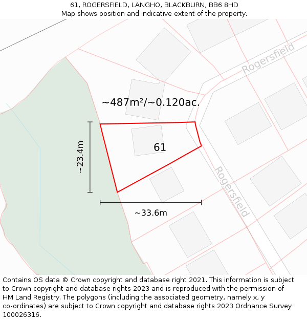 61, ROGERSFIELD, LANGHO, BLACKBURN, BB6 8HD: Plot and title map