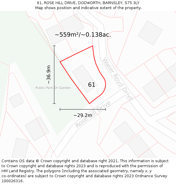 61, ROSE HILL DRIVE, DODWORTH, BARNSLEY, S75 3LY: Plot and title map