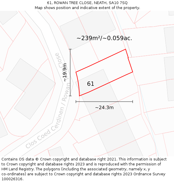 61, ROWAN TREE CLOSE, NEATH, SA10 7SQ: Plot and title map