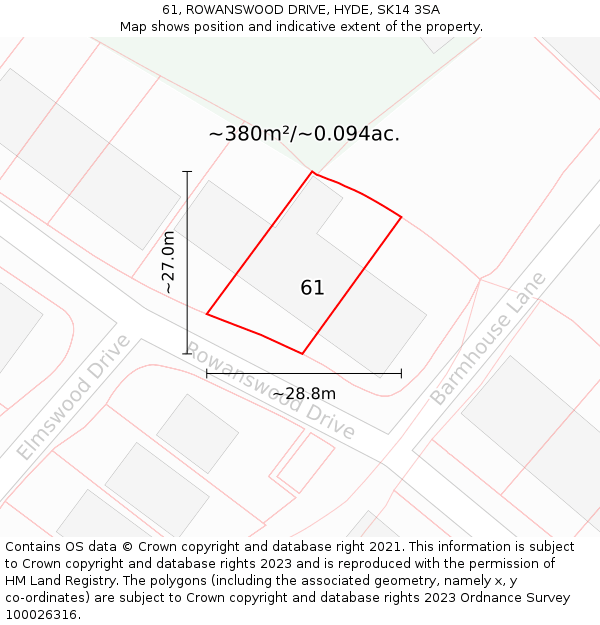 61, ROWANSWOOD DRIVE, HYDE, SK14 3SA: Plot and title map