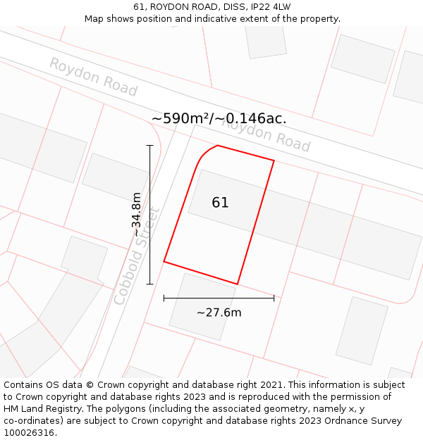 61, ROYDON ROAD, DISS, IP22 4LW: Plot and title map