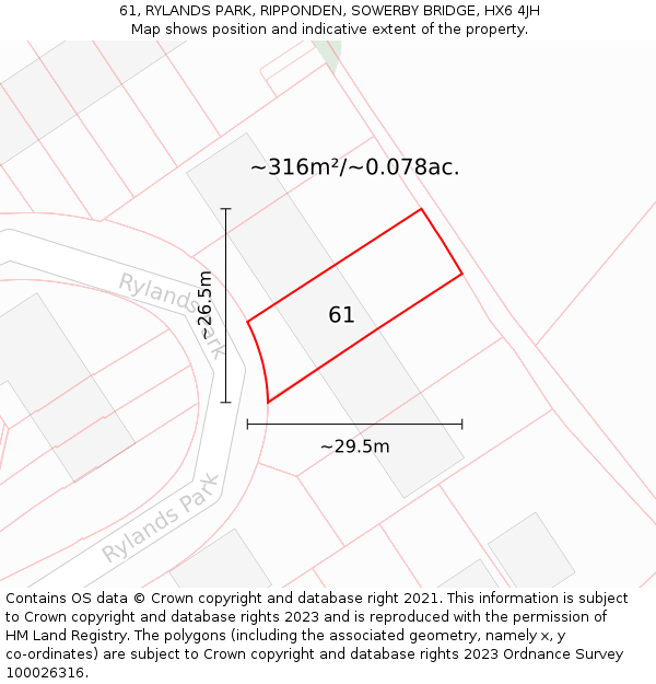 61, RYLANDS PARK, RIPPONDEN, SOWERBY BRIDGE, HX6 4JH: Plot and title map