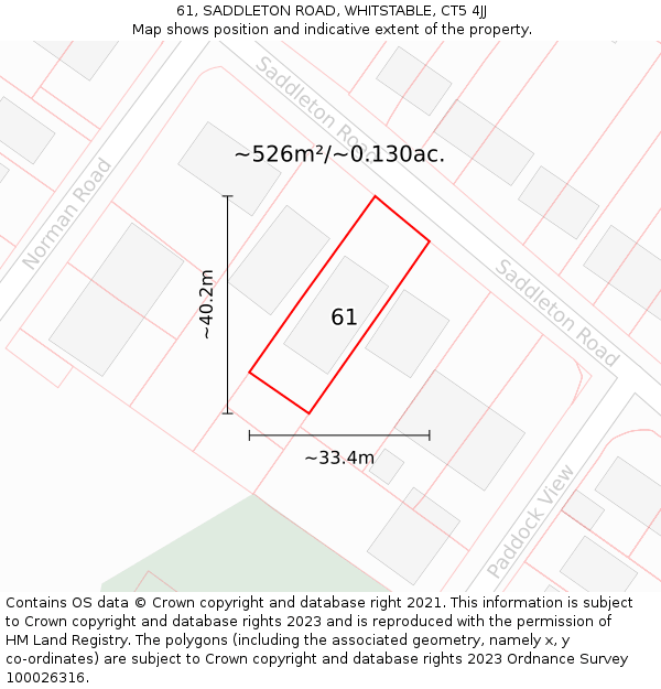 61, SADDLETON ROAD, WHITSTABLE, CT5 4JJ: Plot and title map