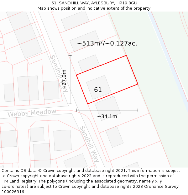 61, SANDHILL WAY, AYLESBURY, HP19 8GU: Plot and title map