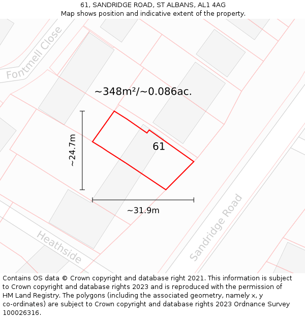 61, SANDRIDGE ROAD, ST ALBANS, AL1 4AG: Plot and title map