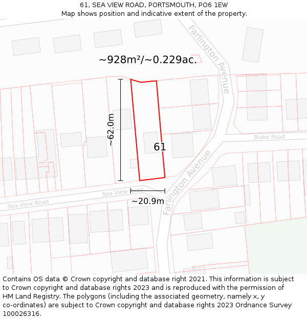 61, SEA VIEW ROAD, PORTSMOUTH, PO6 1EW: Plot and title map