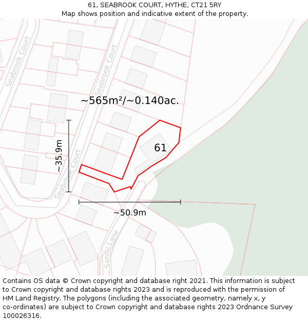 61, SEABROOK COURT, HYTHE, CT21 5RY: Plot and title map
