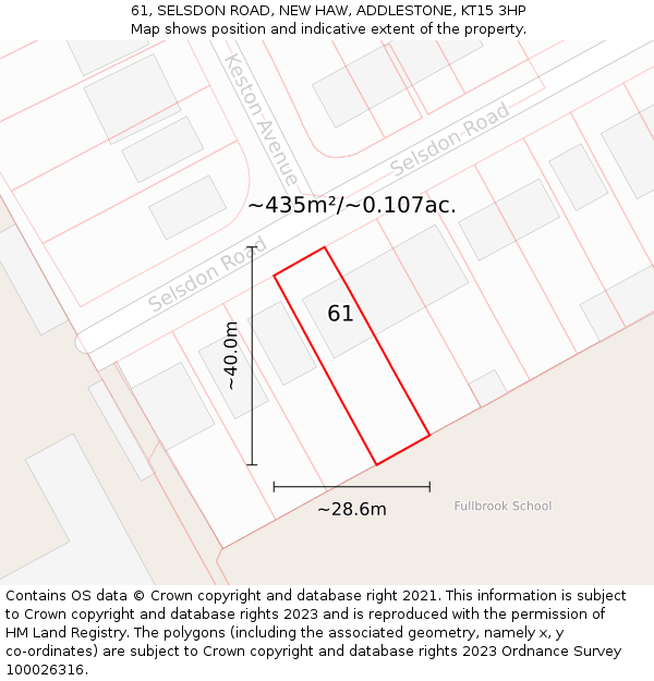 61, SELSDON ROAD, NEW HAW, ADDLESTONE, KT15 3HP: Plot and title map