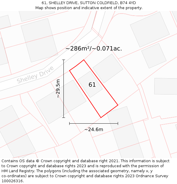 61, SHELLEY DRIVE, SUTTON COLDFIELD, B74 4YD: Plot and title map
