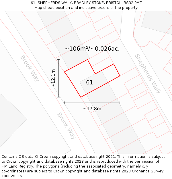 61, SHEPHERDS WALK, BRADLEY STOKE, BRISTOL, BS32 9AZ: Plot and title map