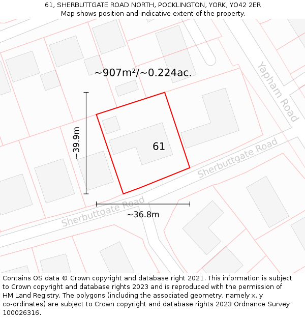 61, SHERBUTTGATE ROAD NORTH, POCKLINGTON, YORK, YO42 2ER: Plot and title map