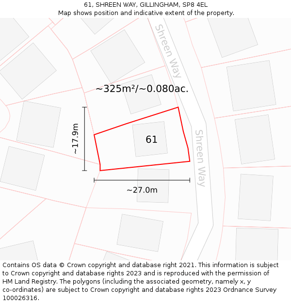 61, SHREEN WAY, GILLINGHAM, SP8 4EL: Plot and title map