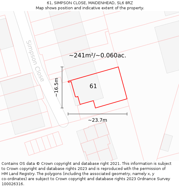 61, SIMPSON CLOSE, MAIDENHEAD, SL6 8RZ: Plot and title map