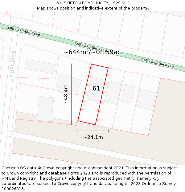 61, SKIPTON ROAD, ILKLEY, LS29 9HF: Plot and title map