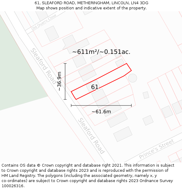 61, SLEAFORD ROAD, METHERINGHAM, LINCOLN, LN4 3DG: Plot and title map