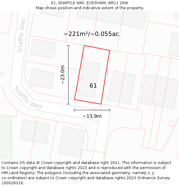 61, SNAFFLE WAY, EVESHAM, WR11 2AW: Plot and title map