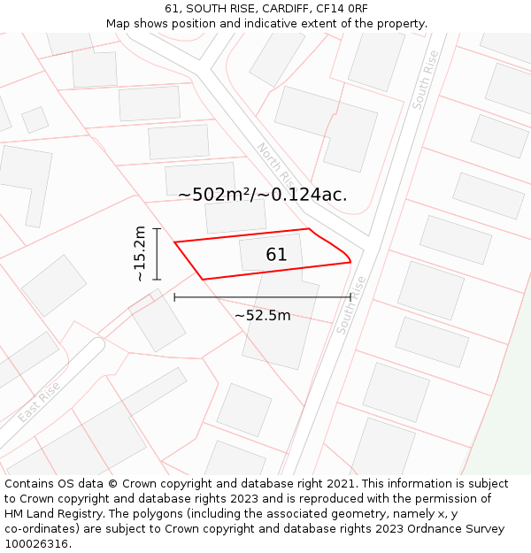 61, SOUTH RISE, CARDIFF, CF14 0RF: Plot and title map