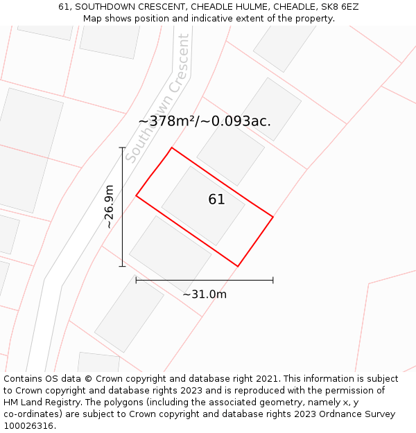 61, SOUTHDOWN CRESCENT, CHEADLE HULME, CHEADLE, SK8 6EZ: Plot and title map