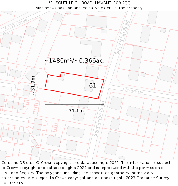 61, SOUTHLEIGH ROAD, HAVANT, PO9 2QQ: Plot and title map