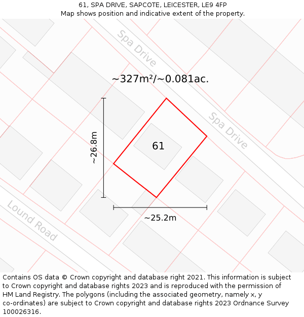 61, SPA DRIVE, SAPCOTE, LEICESTER, LE9 4FP: Plot and title map