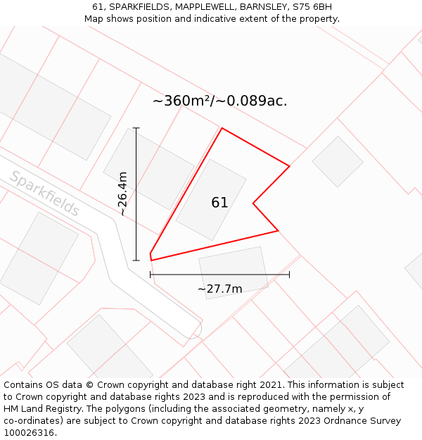 61, SPARKFIELDS, MAPPLEWELL, BARNSLEY, S75 6BH: Plot and title map