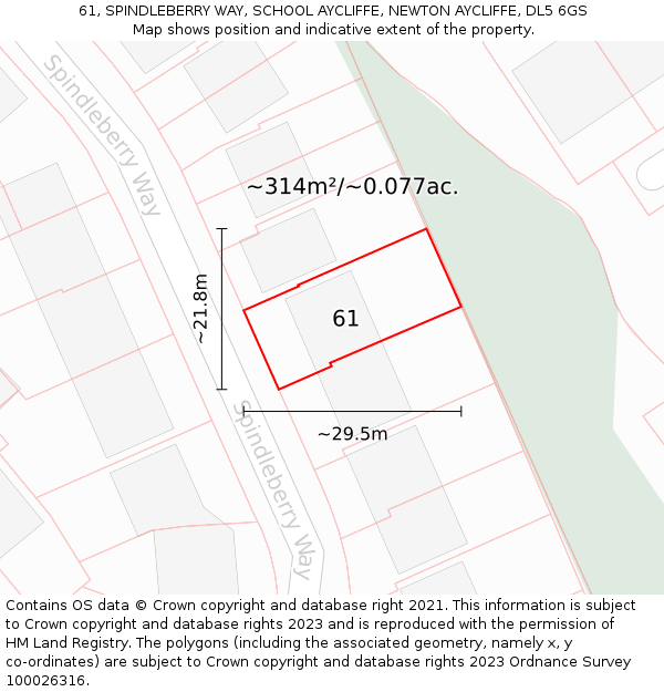 61, SPINDLEBERRY WAY, SCHOOL AYCLIFFE, NEWTON AYCLIFFE, DL5 6GS: Plot and title map