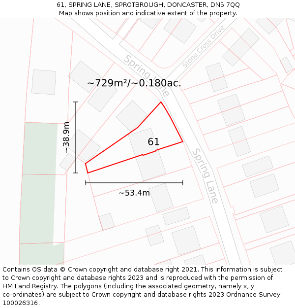 61, SPRING LANE, SPROTBROUGH, DONCASTER, DN5 7QQ: Plot and title map