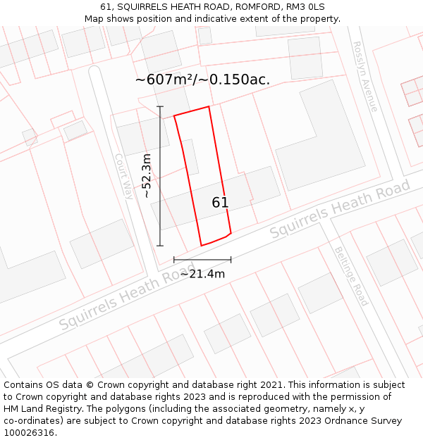 61, SQUIRRELS HEATH ROAD, ROMFORD, RM3 0LS: Plot and title map