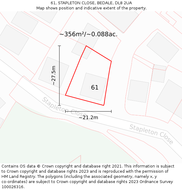 61, STAPLETON CLOSE, BEDALE, DL8 2UA: Plot and title map