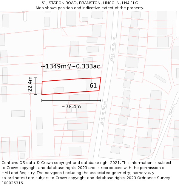 61, STATION ROAD, BRANSTON, LINCOLN, LN4 1LG: Plot and title map