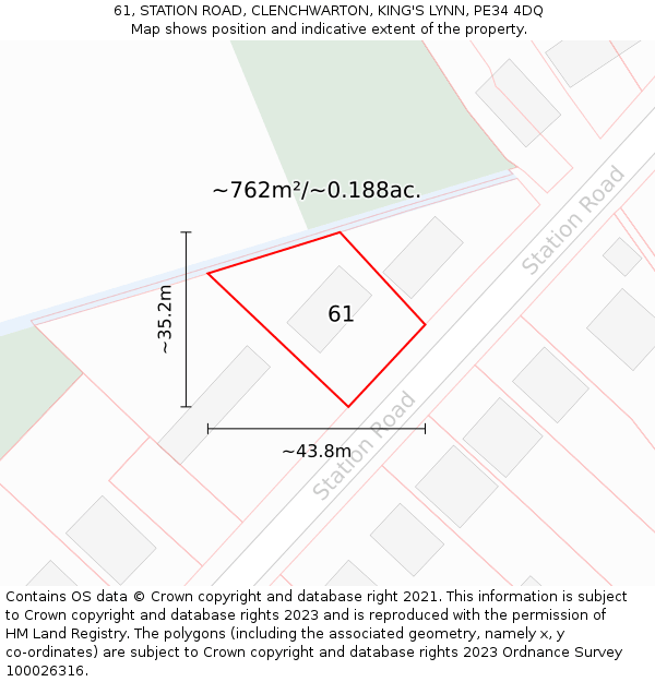 61, STATION ROAD, CLENCHWARTON, KING'S LYNN, PE34 4DQ: Plot and title map