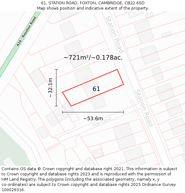 61, STATION ROAD, FOXTON, CAMBRIDGE, CB22 6SD: Plot and title map