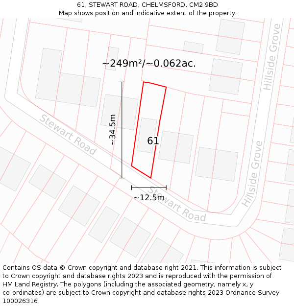 61, STEWART ROAD, CHELMSFORD, CM2 9BD: Plot and title map
