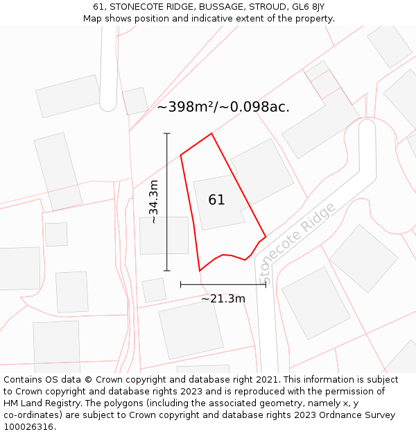 61, STONECOTE RIDGE, BUSSAGE, STROUD, GL6 8JY: Plot and title map