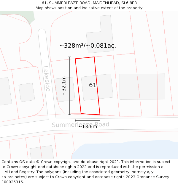 61, SUMMERLEAZE ROAD, MAIDENHEAD, SL6 8ER: Plot and title map