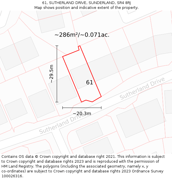 61, SUTHERLAND DRIVE, SUNDERLAND, SR4 8RJ: Plot and title map