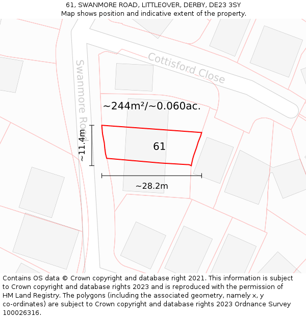 61, SWANMORE ROAD, LITTLEOVER, DERBY, DE23 3SY: Plot and title map