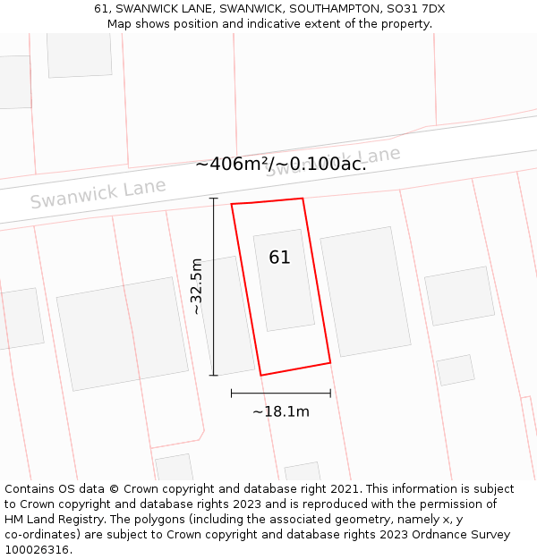 61, SWANWICK LANE, SWANWICK, SOUTHAMPTON, SO31 7DX: Plot and title map