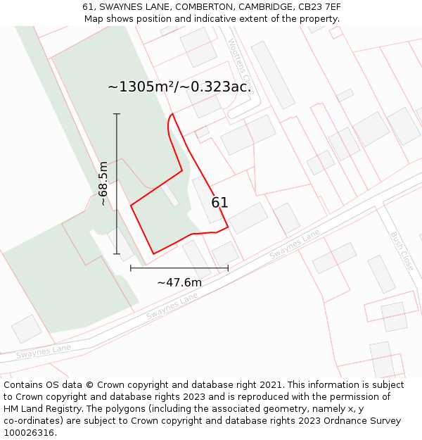 61, SWAYNES LANE, COMBERTON, CAMBRIDGE, CB23 7EF: Plot and title map