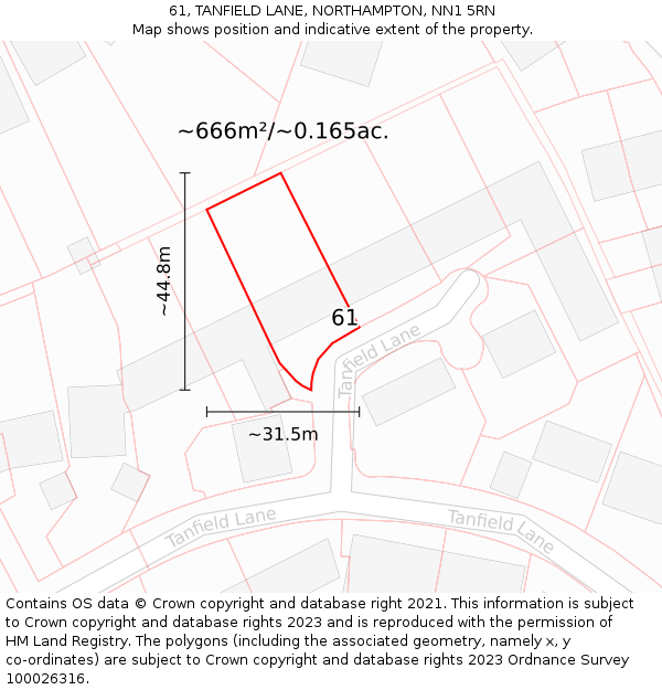 61, TANFIELD LANE, NORTHAMPTON, NN1 5RN: Plot and title map