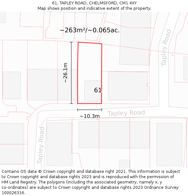 61, TAPLEY ROAD, CHELMSFORD, CM1 4XY: Plot and title map