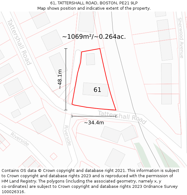61, TATTERSHALL ROAD, BOSTON, PE21 9LP: Plot and title map