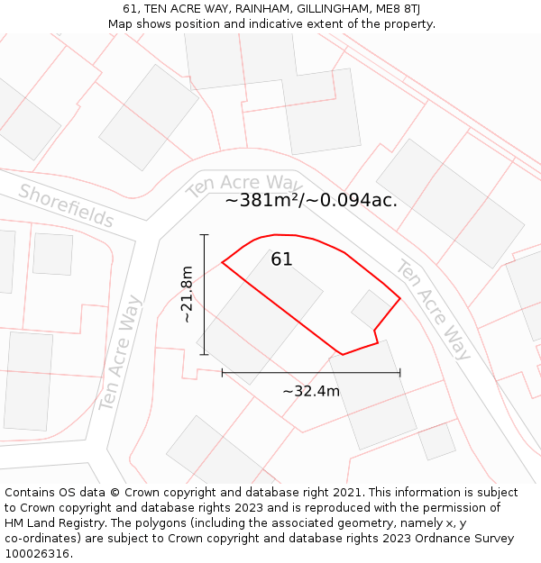 61, TEN ACRE WAY, RAINHAM, GILLINGHAM, ME8 8TJ: Plot and title map