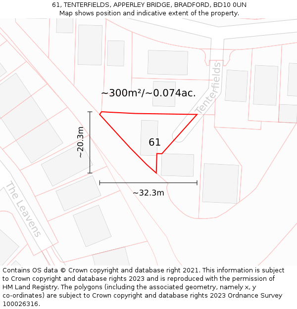 61, TENTERFIELDS, APPERLEY BRIDGE, BRADFORD, BD10 0UN: Plot and title map