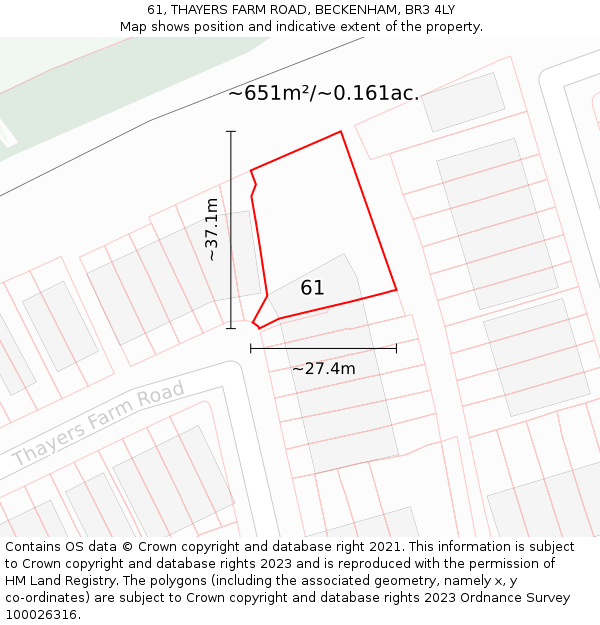 61, THAYERS FARM ROAD, BECKENHAM, BR3 4LY: Plot and title map