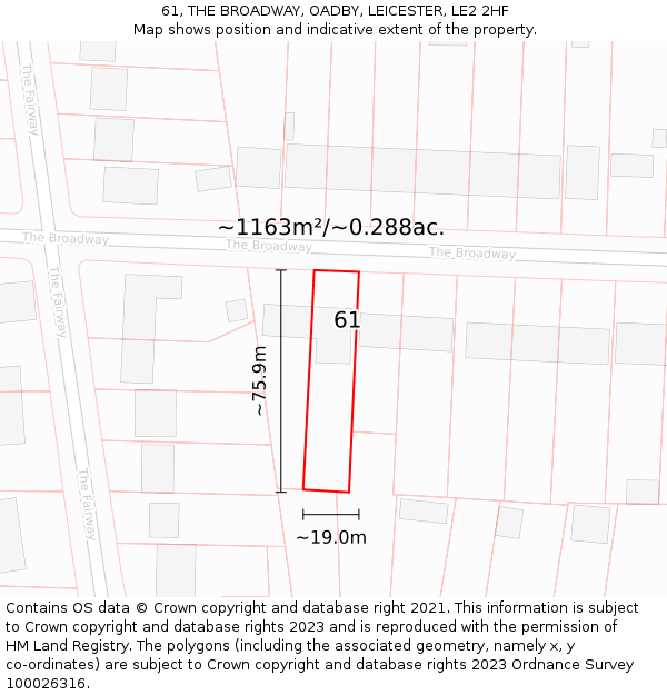 61, THE BROADWAY, OADBY, LEICESTER, LE2 2HF: Plot and title map