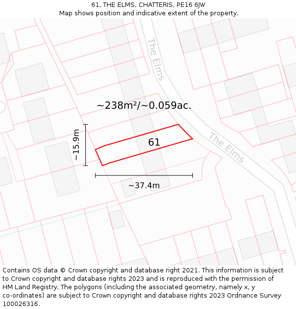 61, THE ELMS, CHATTERIS, PE16 6JW: Plot and title map